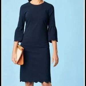 J. McLaughlin Navy Dress Bell‎ Sleeve Scalloped Hem Fitted Career Size 0